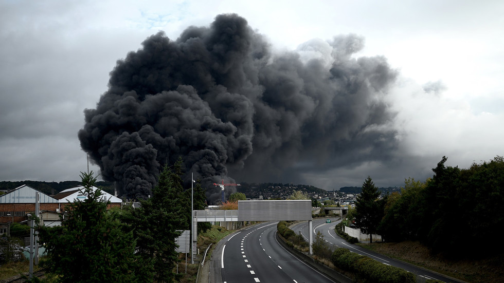 FILE PHOTO. Smoke emits from the Lumizol plant near Rouen on September AFP Philippe Lopez