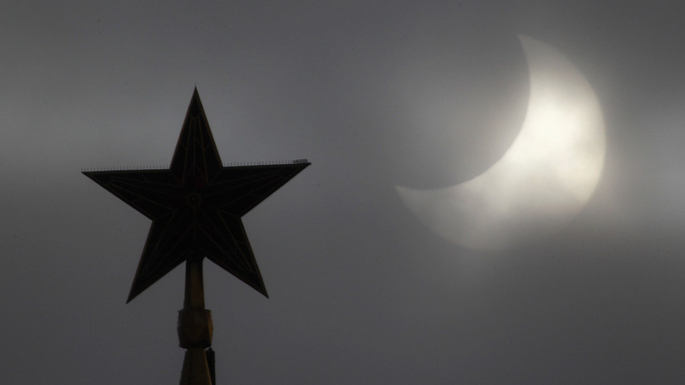 The Kremlin's star during a partial solar eclipse in Moscow Reuters Sergei Karpukhin