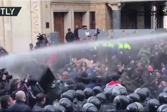 Water cannon used as Georgian riot police move in to disperse anti-govt rally in Tbilisi