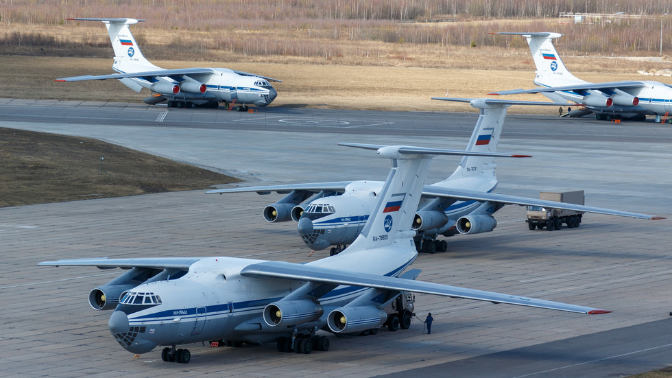 Four of the nine military transport planes