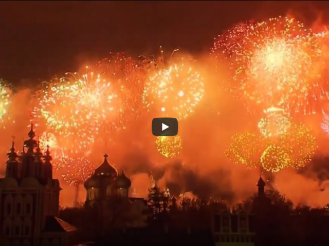 Fireworks Display Illuminates Night Sky in Moscow for Victory Day Celebrations