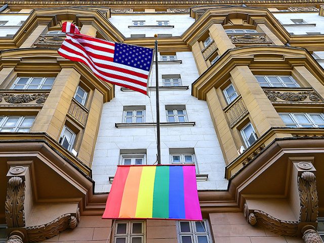 US Embassy in Moscow flies rainbow flag to honor Pride flag day