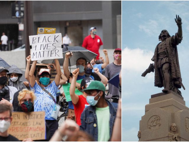 WATCH BLM activists pelt police protecting Columbus statue in Chicago with rocks, bottles & fireworks (VIDEOS)