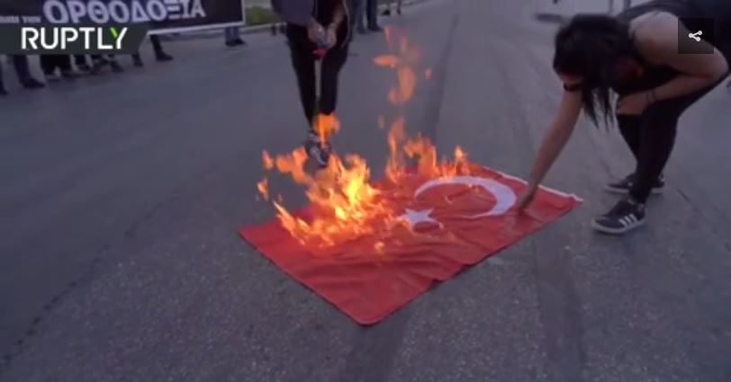Burning Turkey flag
