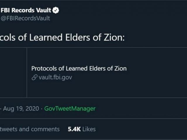 FBI slammed after tweeting out ZION PROTOCOLS, history’s most notorious anti-Semitic pamphlet