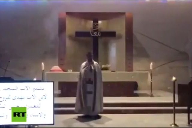 WATCH: Beirut priest and parishioners dodge falling stained glass as church collapses around them (VIDEO)