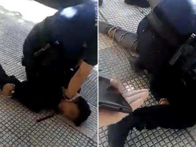 ‘This is not the United States’: Spanish policeman filmed kneeling on TEENAGER’S neck for allegedly wearing facemask the wrong way