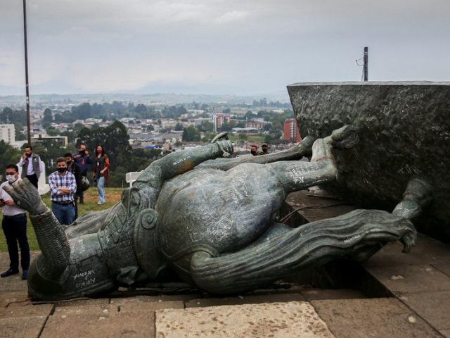 ‘527 years of humiliation’: Indigenous activists topple statue of ‘genocidal’ 16-century conquistador in Colombia