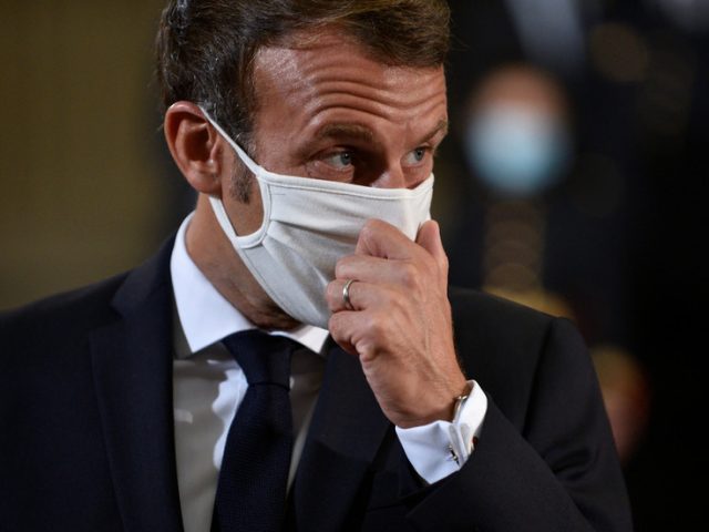 Macron removes mask to COUGH during address to college students (VIDEO)