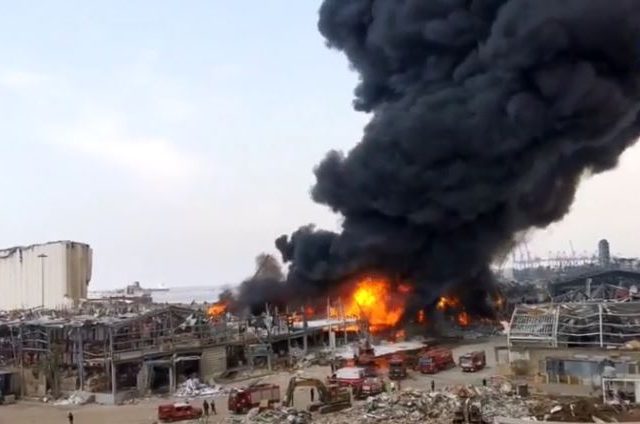 Blaze with black smoke breaks out near Beirut harbor weeks after disastrous port blast (VIDEO)