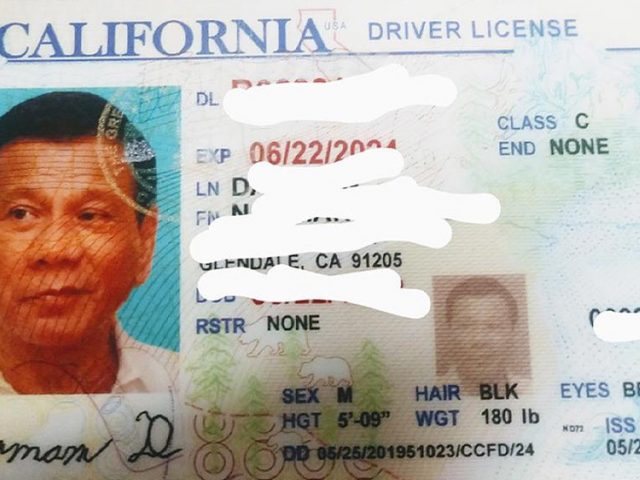 Is that you, Rodrigo? California driver caught using fake license with photo of Philippines president