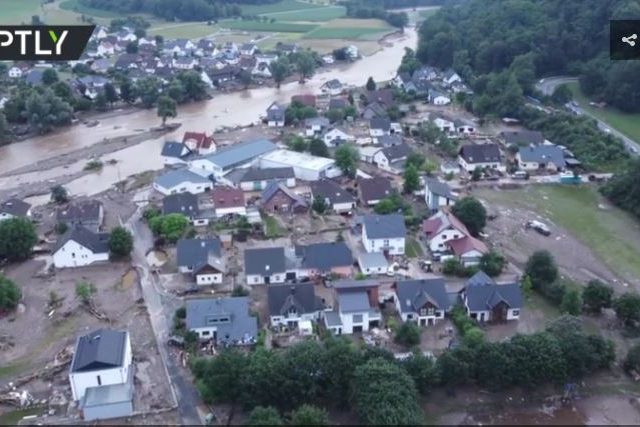 Drone VIDEO shows partly submerged German town as severe floods claim 100+ lives nationwide