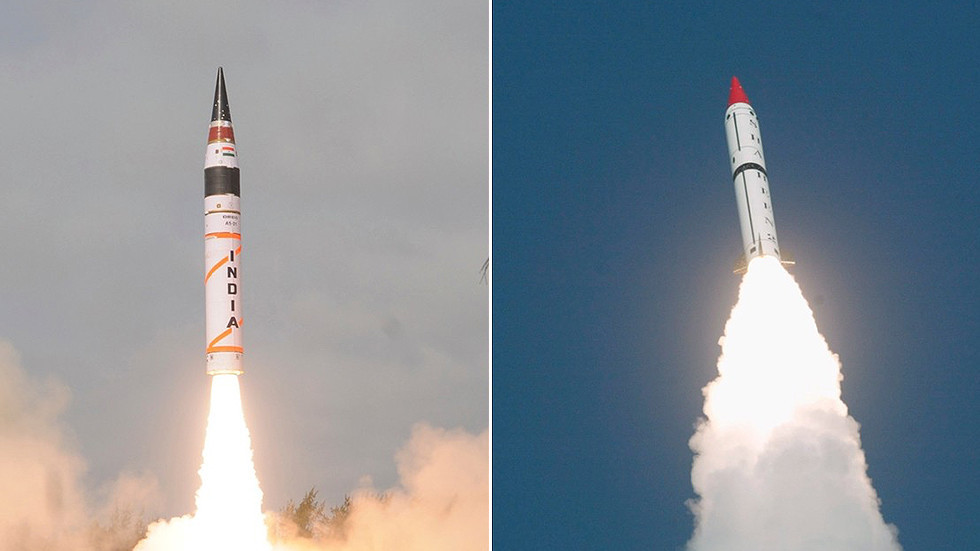 India's Agni-V missile (left) © DRDO; Pakistan's Shaheen II, Hatf-VI (right) © Reuters / Stringer