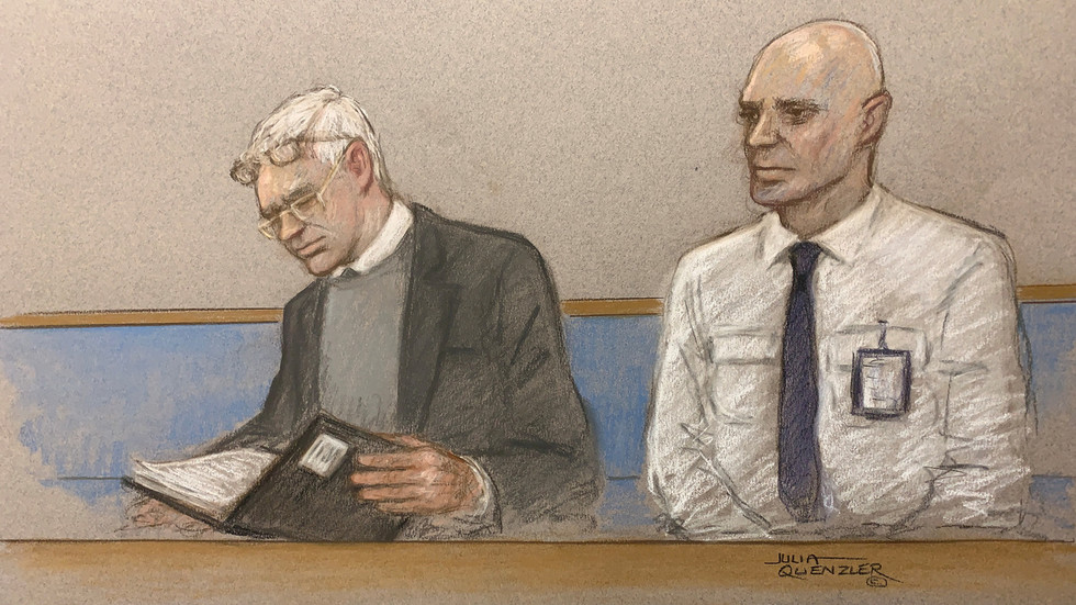 Courtroom sketch of Julian Assange's extradition hearing
