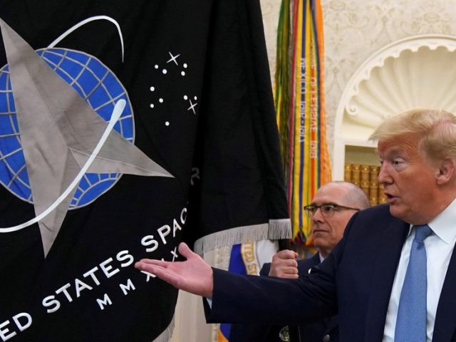 ‘But will it fly at ludicrous speed?’ Trump teases mysterious ‘SUPER DUPER MISSILE’ at Space Force flag unveiling ceremony
