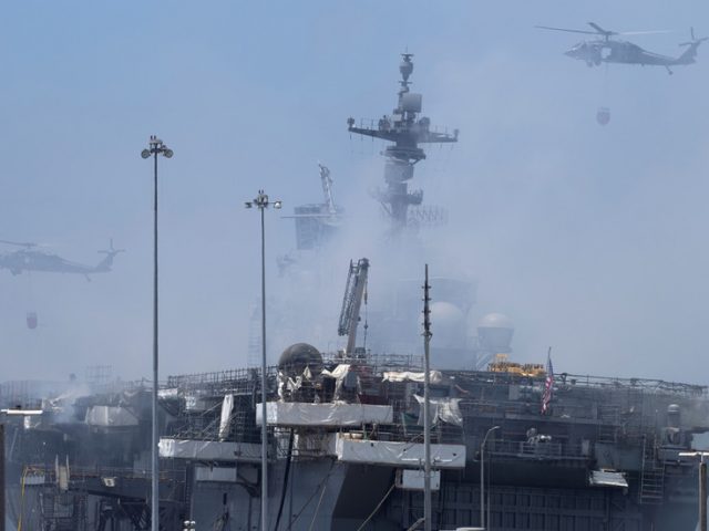 Fire on USS Bonhomme Richard still burning FOUR DAYS after blaze started (VIDEO)