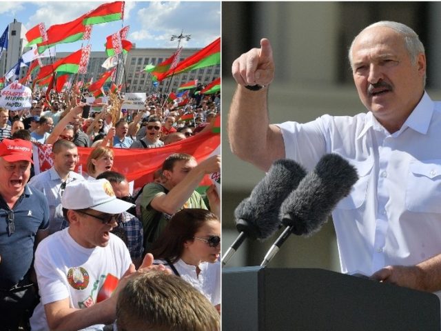 ‘I’m KNEELING for you,’ Lukashenko tells supporters at a rally, warning Belarus will ‘die as a country’ if a repeat vote happens
