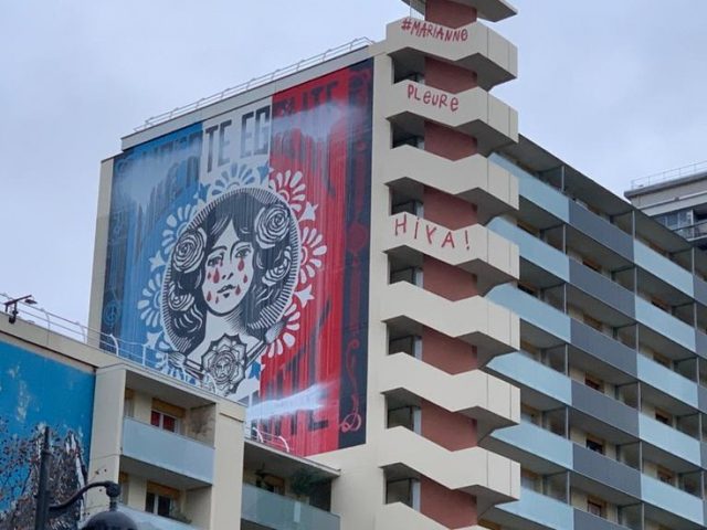 Marianne cries: Giant Paris mural based on work by author of iconic ‘OBEY’ and Obama ‘Hope’ posters defaced by cryptic artist gang