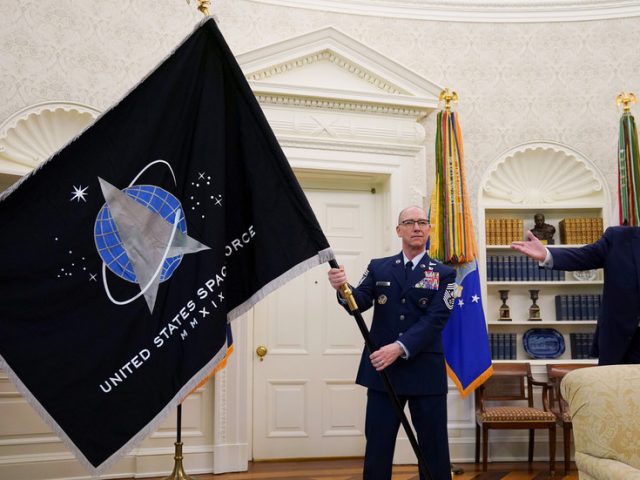 ‘Get rid of that bull***t!’ Annoyed to see Trump legacy persist, liberals freak out at SPACE FORCE FLAG at Biden inauguration