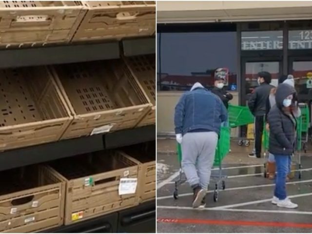 Empty shelves & long lines outside stores as Texas runs out of food amid deadly cold snap (VIDEO)