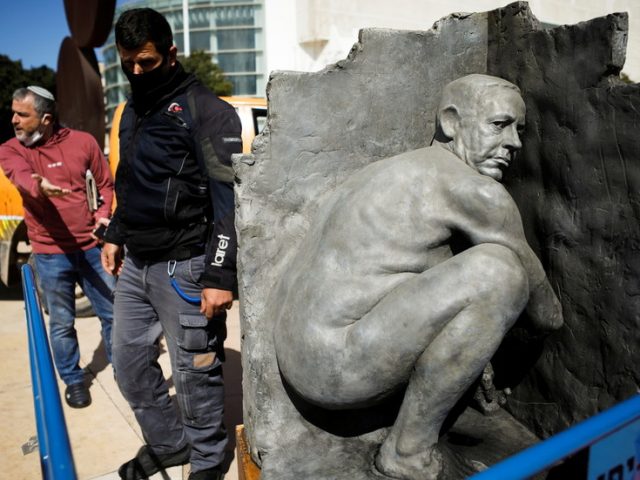 Taking the p**s: Statue of Netanyahu relieving himself appears in Tel Aviv as Israelis head to polls (PHOTOS)