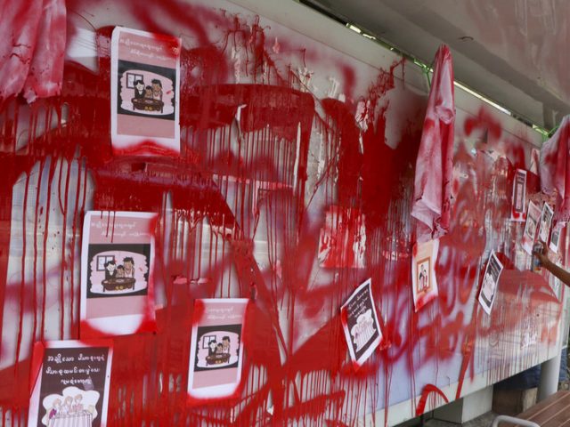 ‘Red Movement’ protesters daub Myanmar streets with paint as military crackdown death toll rises